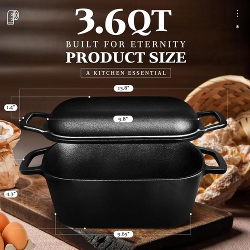 Cast Iron Sourdough Loaf Pan by [Brand Name] - Pre-Seasoned Oval Dutch Oven for Perfect Bread Baking | Ideal for Homemade Sourdough
