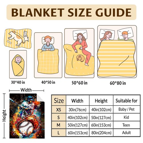 Kids Blankets for Boys Baseball Players Lovers, 50x40 Inches Soft Cozy Warm Baseball Themed Stuff Flannel Throw Gifts Sports Blanket for Couch Sofa Trip Camp