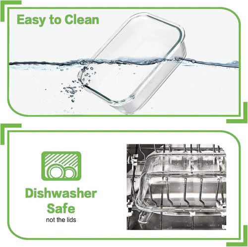 HOMBERKING Borosilicate Glass Meal Prep Containers - Airtight & Leak Proof | 10 Pack, BPA-Free, 36oz & 14oz