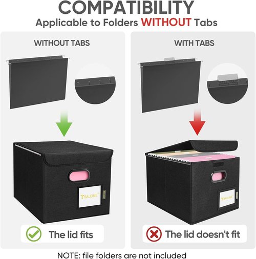 BALEINE File Organizer Box - Collapsible Hanging File Folder for Office Storage | Black, 1 Pack