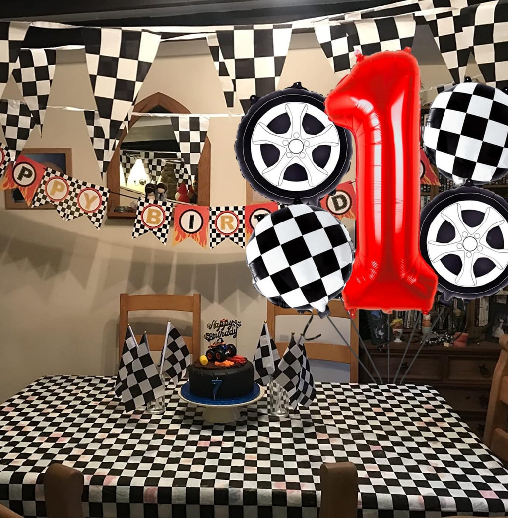 Kwuz Race Car Birthday Balloons Boys Fast One First Birthday Decorations Race Car Theme Wheels Party Decor Supplies Favors Black Red Foil Mylar Helium 1 Balloon Number 40 inch