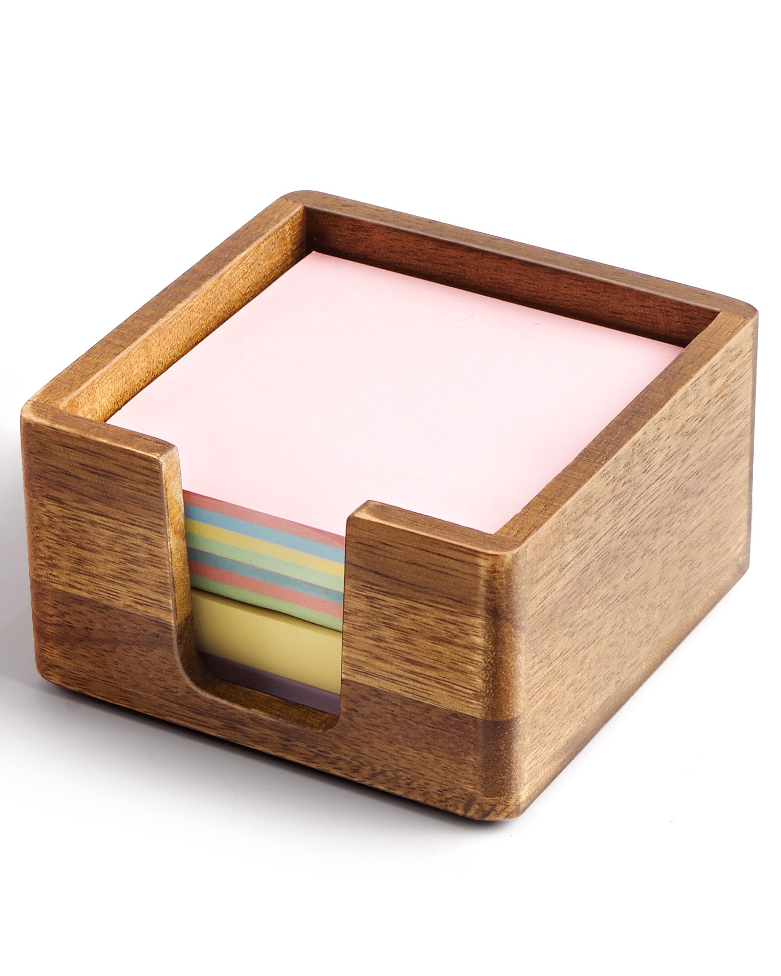 Acacia Wood Sticky Note Holder, Post It Note Dispenser for Office Desk, 3x3 Sticky Notes Organizer, Wooden Memo Pad Holder for Desk Home Accessories, No Pads Included (Sticky Note Holder)