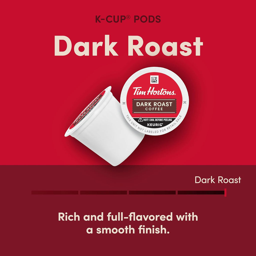 Tim Hortons Dark Roast Coffee K-Cup Pods - Single-Serve Compatible with Keurig Brewers | 100 Count