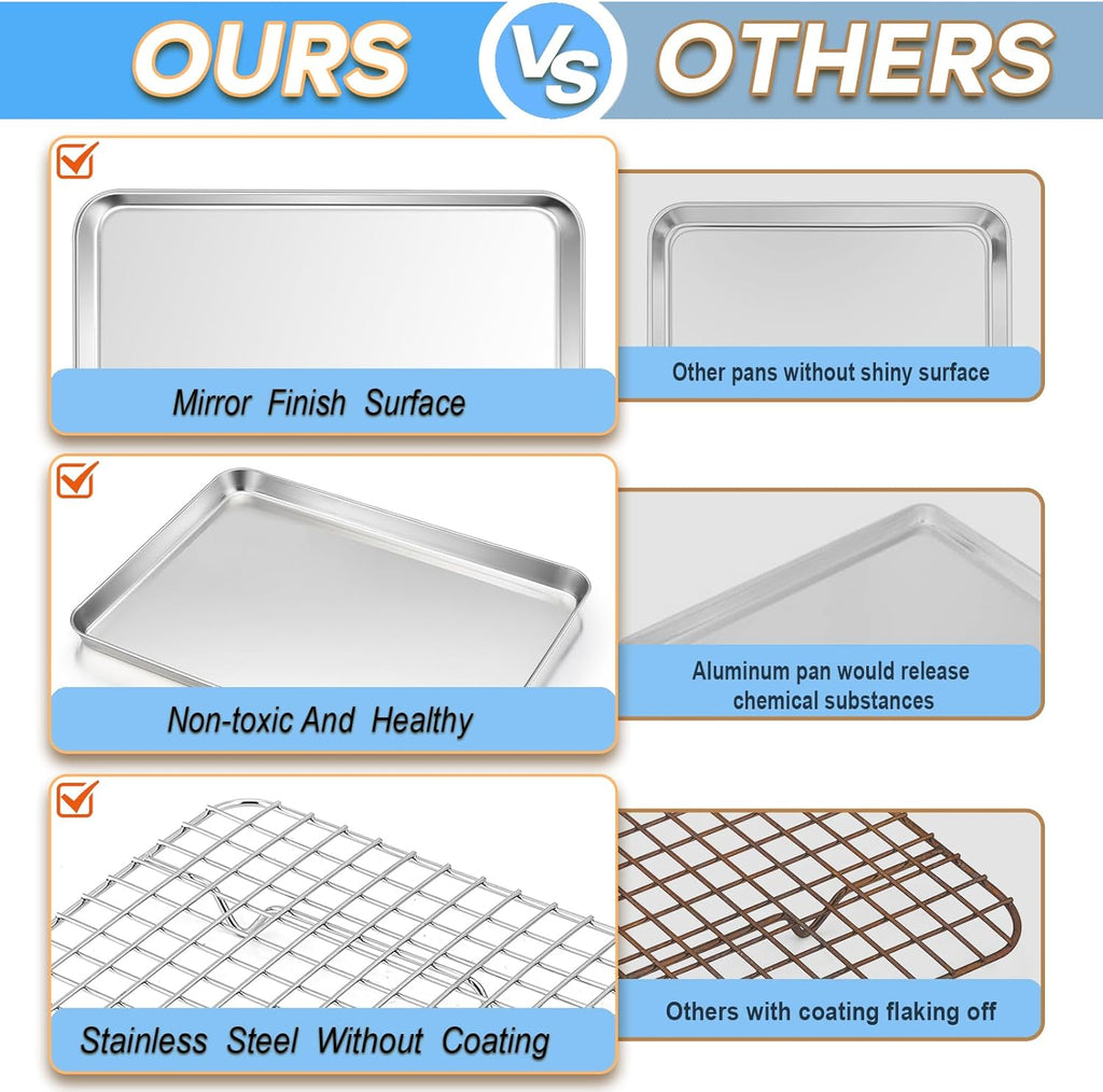 TeamFar Stainless Steel Baking Sheet with Rack - 16 x 12 Inch Heavy-Duty Cookie Pan for Roasting & Cooling