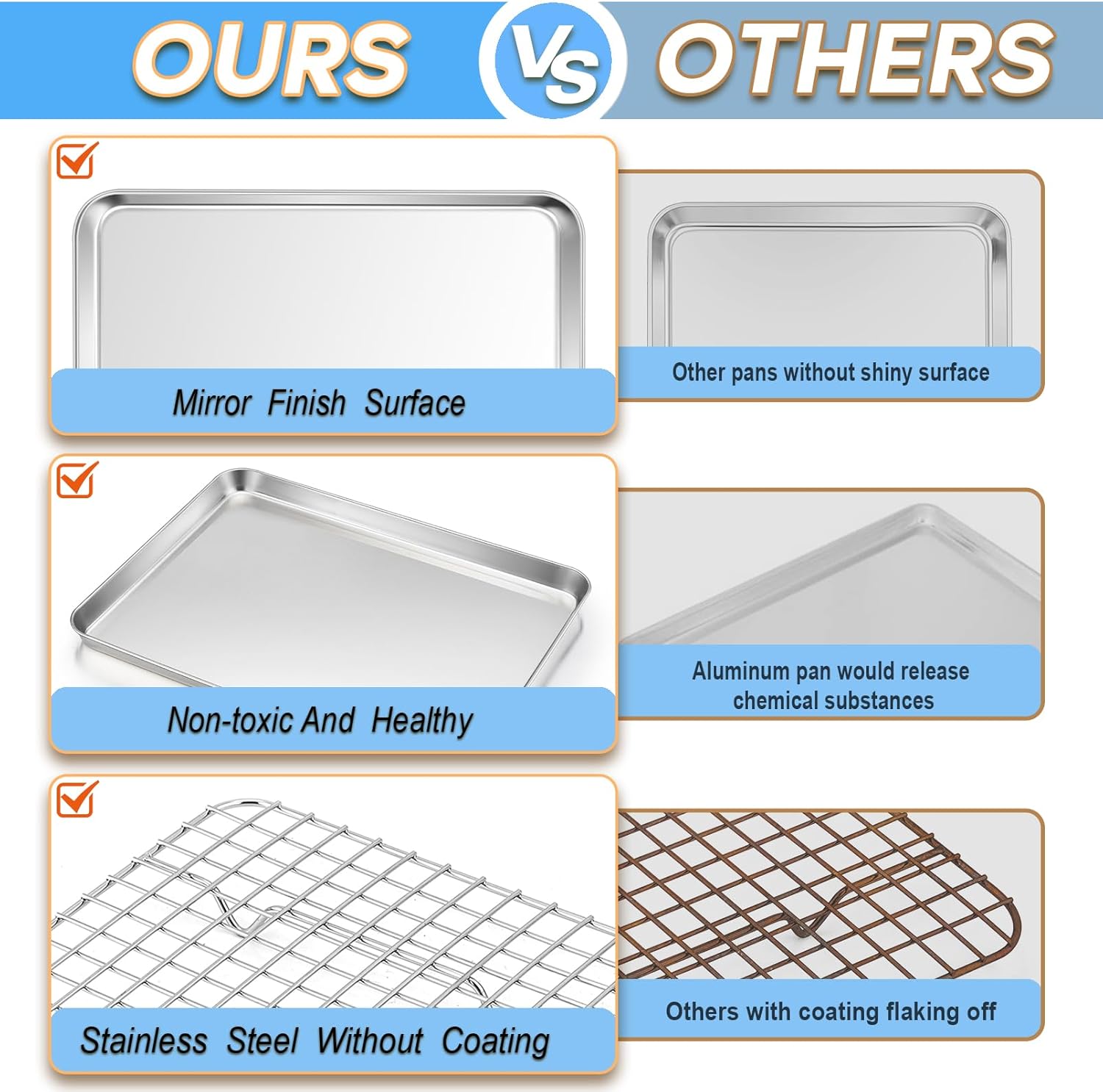 TeamFar Stainless Steel Baking Sheet with Rack - 16 x 12 Inch Heavy-Duty Cookie Pan for Roasting & Cooling