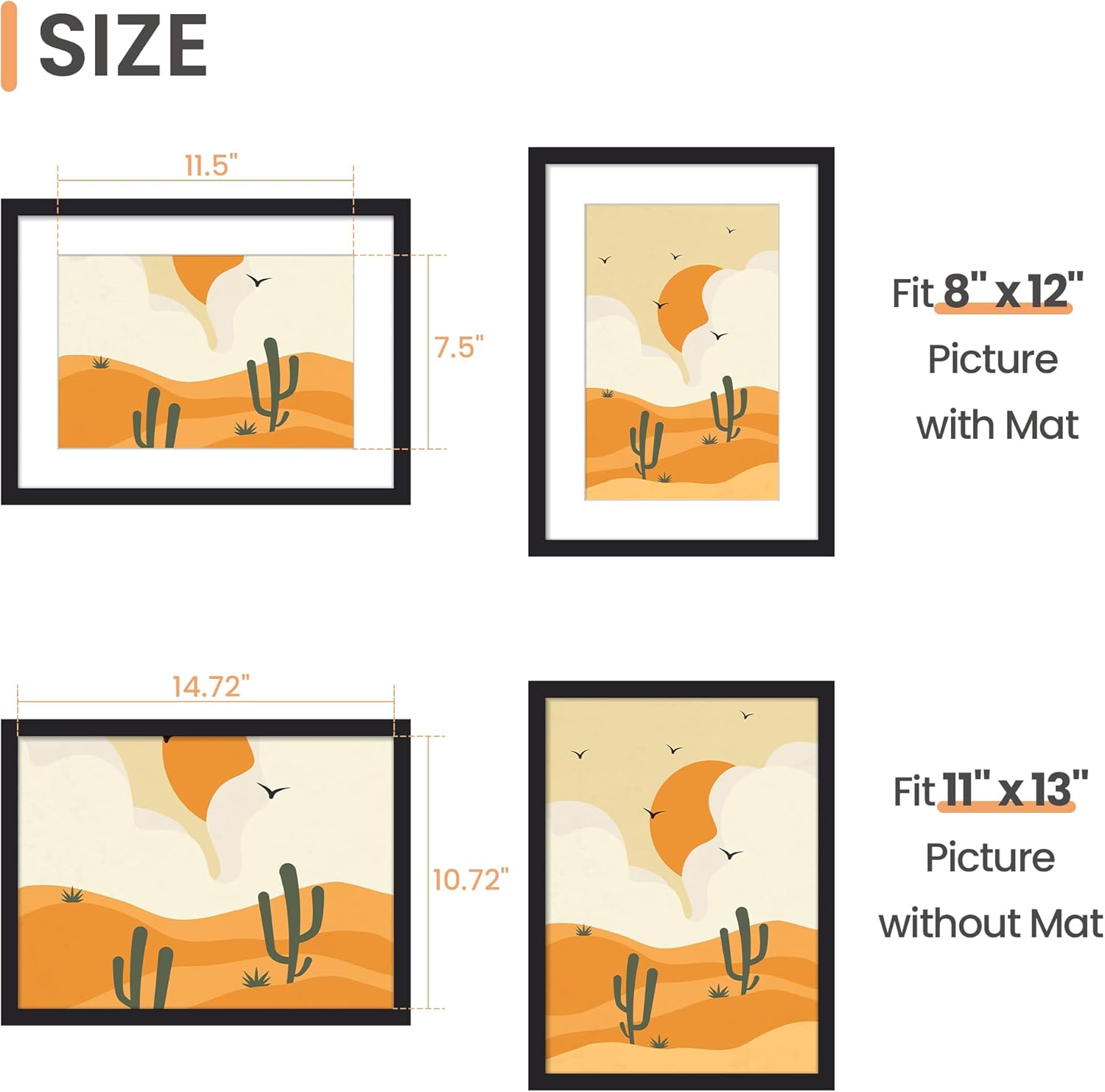 Upsimples 11x15 Picture Frame - Versatile Display for 8x12 Photos with Mat or 11x15 Without - Black, 1 Pack