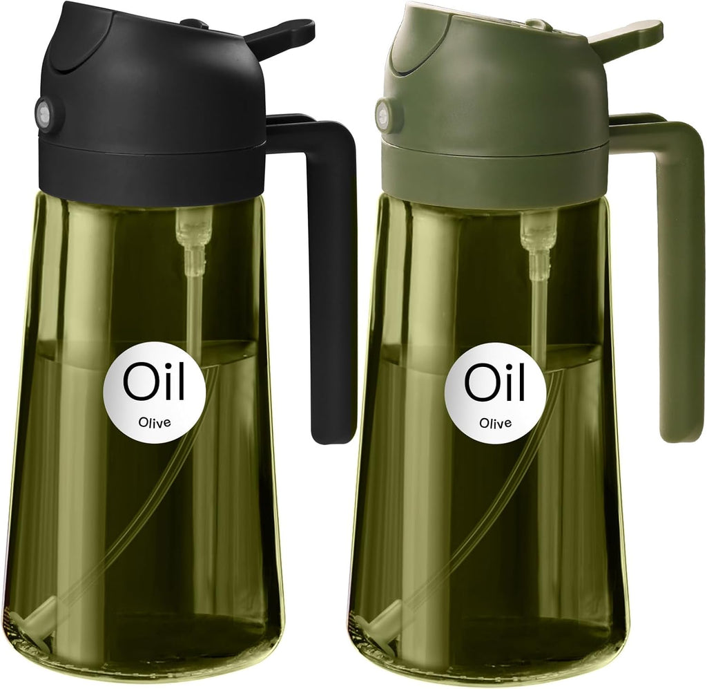 YARRAMATE 2Pcs Dark Green Oil Sprayer - 16oz Food-Grade Olive Oil Dispenser for Cooking & BBQ