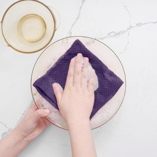 Homaxy 100% Cotton Waffle Weave Dish Cloths - Ultra Soft & Absorbent, Quick Drying | 12x12 Inches, 6-Pack, Eggplant