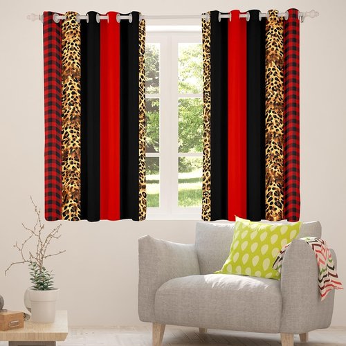 Manfei Leopard Print Blackout Curtains Red Brown Black Stripes Window Drapes, Wild Animal Cheetah Skin Window Treatments for Kids Boys Girls Room Decor, Grommet Top 2 Panel Set Curtains, 42Wx63L inch