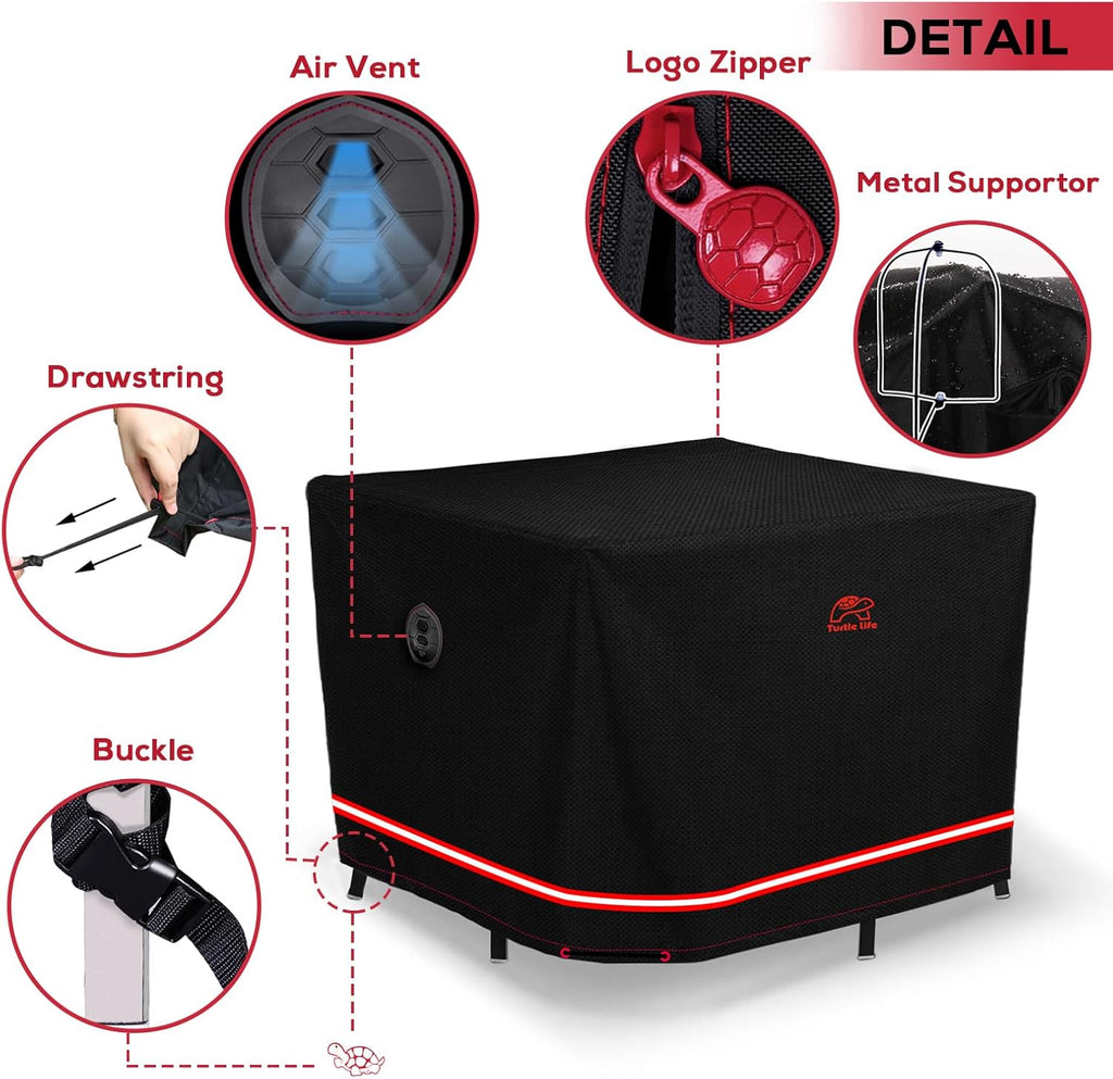 Turtle Life Heavy-Duty Waterproof Patio Furniture Cover - UV Resistant, Black, 56"L x 56"W x 29"H