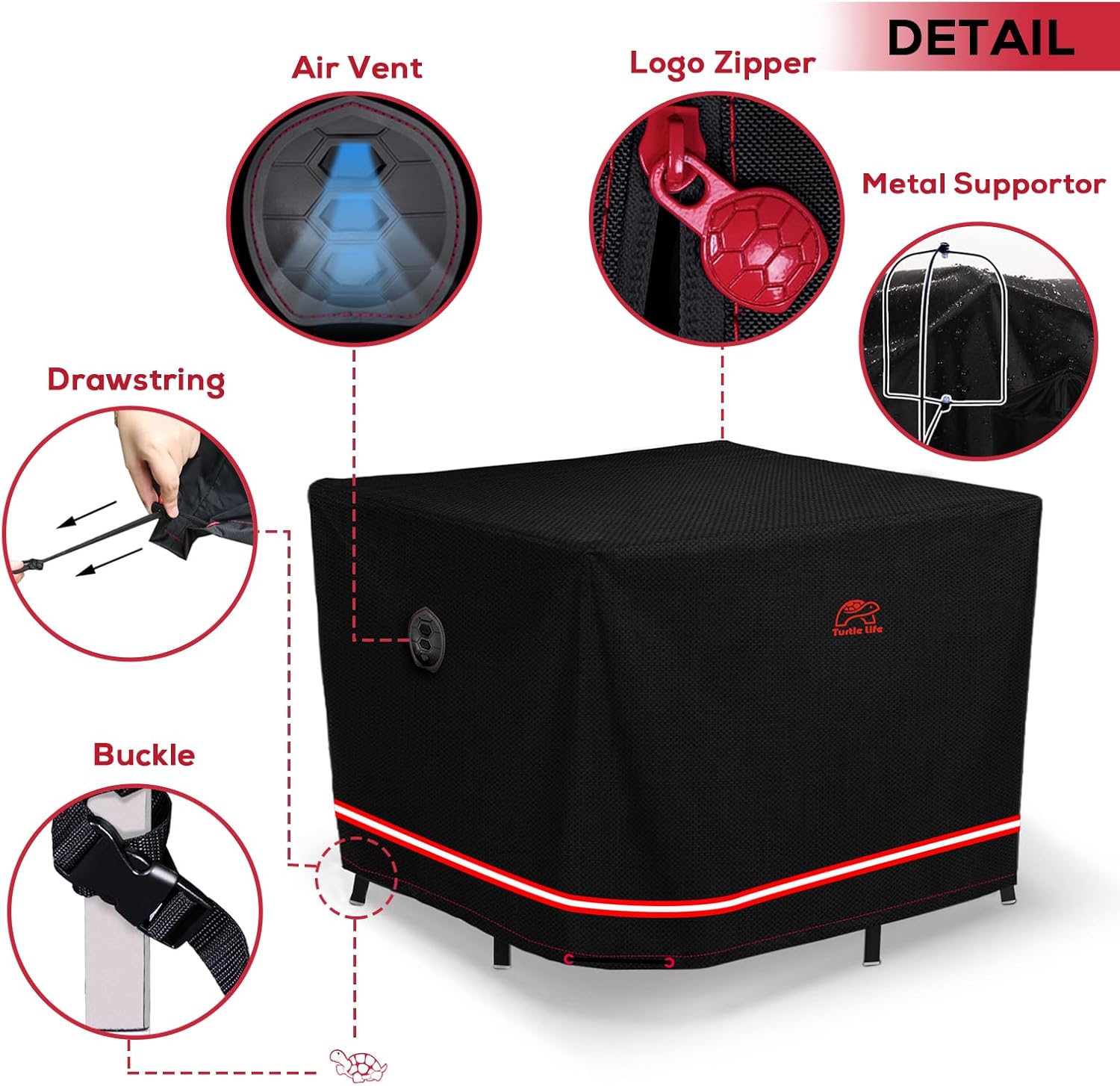 Turtle Life Heavy-Duty Waterproof Patio Furniture Cover - UV Resistant, Black, 56"L x 56"W x 29"H