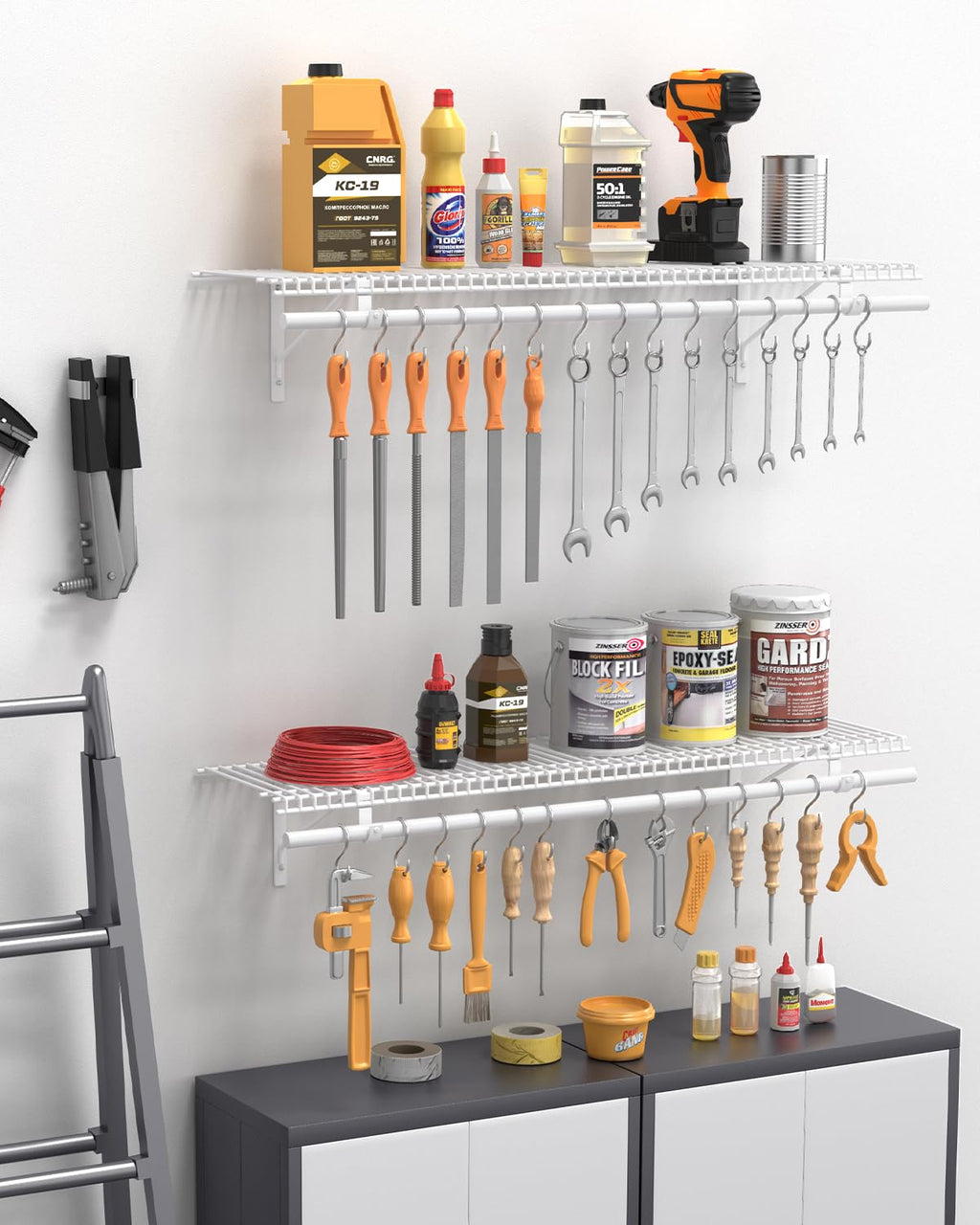 Supforce 2 Pack Closet Shelves with Triangular Brackets and Hanging Rod, 4FT X 12IN Wall Mounted Wire Shelving Orgnizer for Closet,Laundry Room,Pantry,Load Up to 150lb
