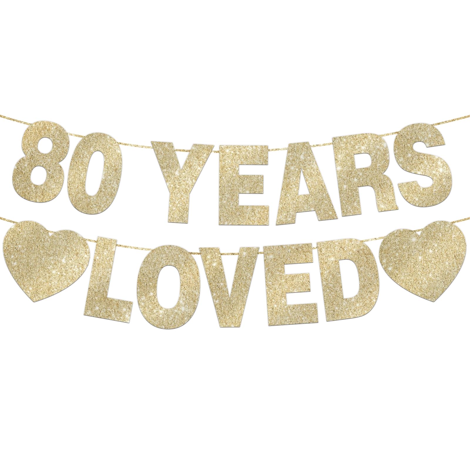 80 Years Loved Banner for 80th Birthday Decorations for Men Women Pre-Strung Birthday Banner Party Decorations Gold Glitter