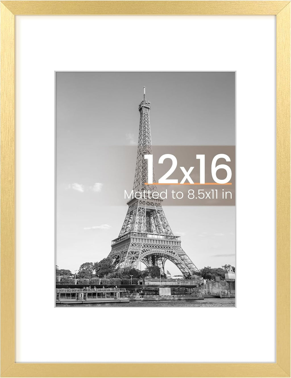 Upsimples 12x16 Picture Frame - Elegant Gold Wall Hanging Frame for 8.5x11 Photos with Mat