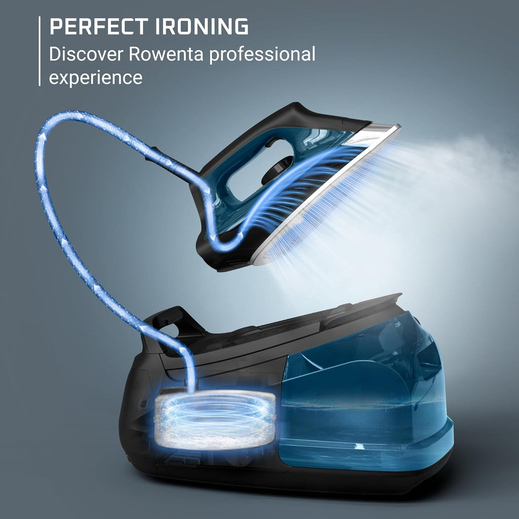Rowenta Professional Iron Steamer - Fast Heat Up, 1.1L Removable Tank, Stainless Steel Soleplate | Blue DG8624