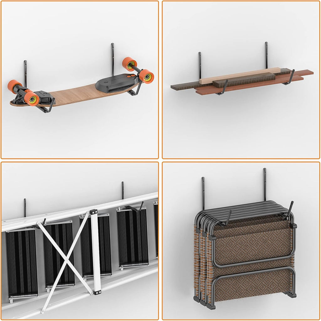WALMANN Kayak Storage Rack - Wall Mount Hooks for Canoe, Surfboard, Skis & Paddle Boards | Garage Utility Solution