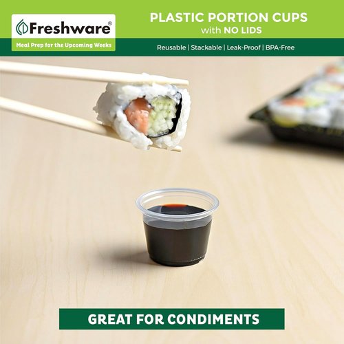 Freshware Plastic Portion Cups - 1 Ounce, 250 Count | Ideal for Meal Prep, Sauces, and Dips