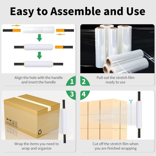 HERKKA Stretch Wrap - Industrial Strength Moving Plastic Film with Handles | 15" x 1000 Feet, 3 Pack, 60 Gauge