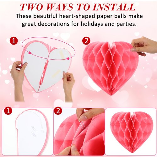Yexiya 32 Pieces Honeycomb Balls Valentines Pom Poms Red Paper Honeycomb Ball Decorations Hearts Tissue Paper for Wedding, Valentine's Day, Engagement, Bridal Shower(Red, Light Pink, Blush Pink)