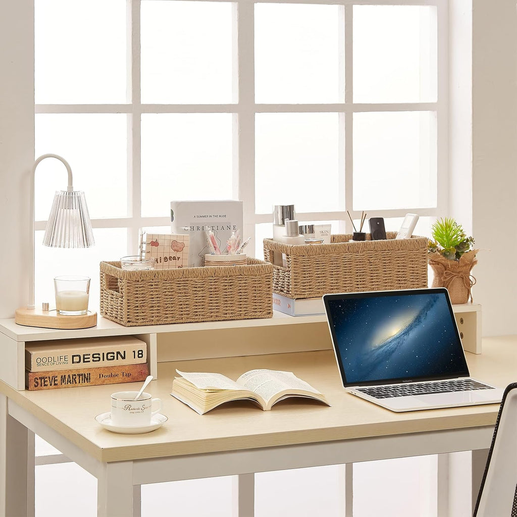 Vagusicc Wicker Storage Basket - Natural Paper Rope Baskets with Handles | 2-Pack for Organizing