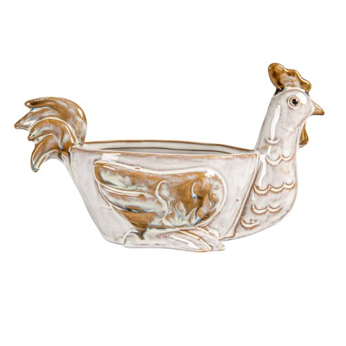 Creative Co-Op Stoneware Chicken Shaped Sponge Holder/Soap Dish with Reactive Glaze, White