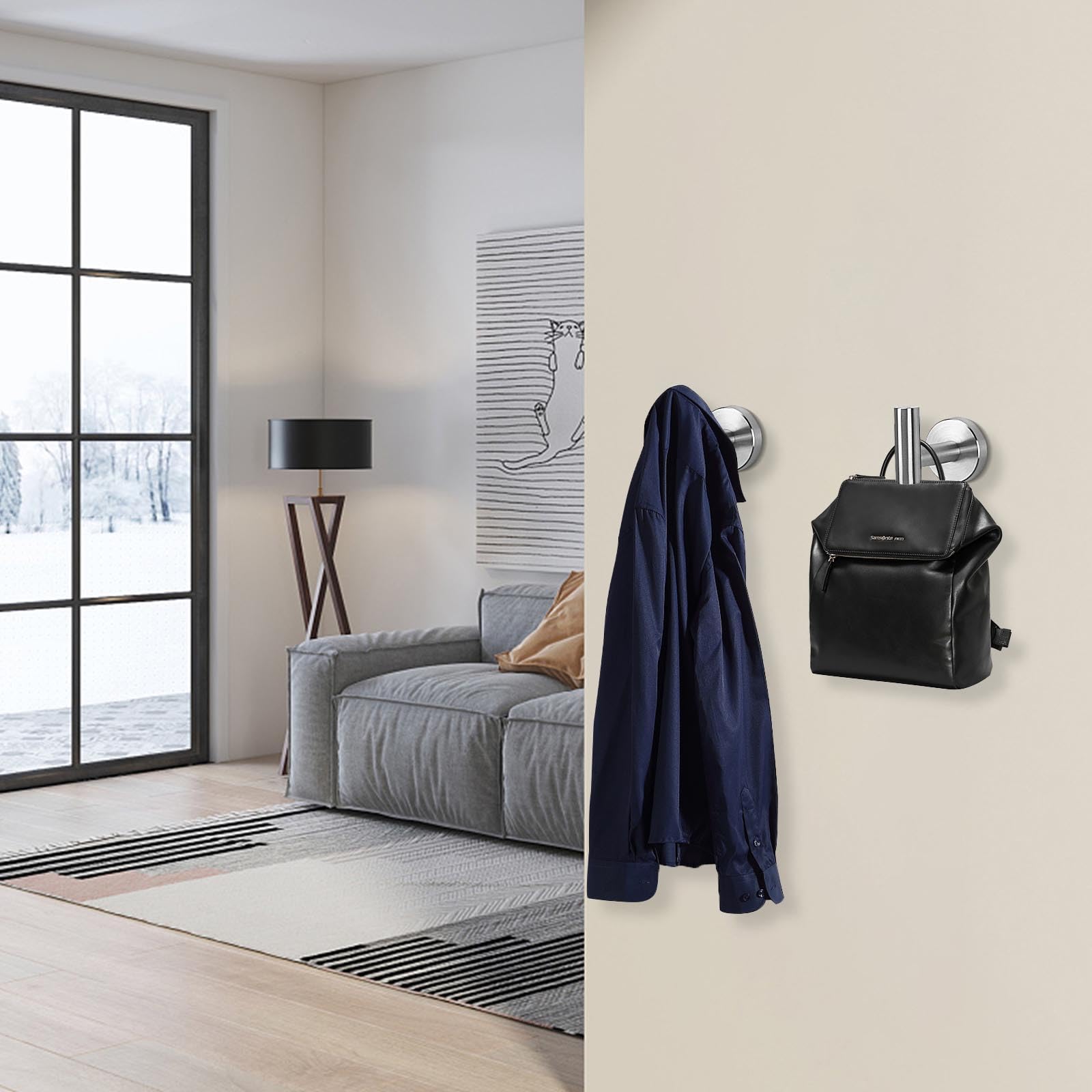 NearMoon Bath Towel Hooks- SUS 304 Stainless Steel Robe Hook Holder, Heavy Duty Coat Hook for Bathroom Livingroom Hotel Kitchen Garage, Wall Mounted (Brushed Nickel, 3 Pack)