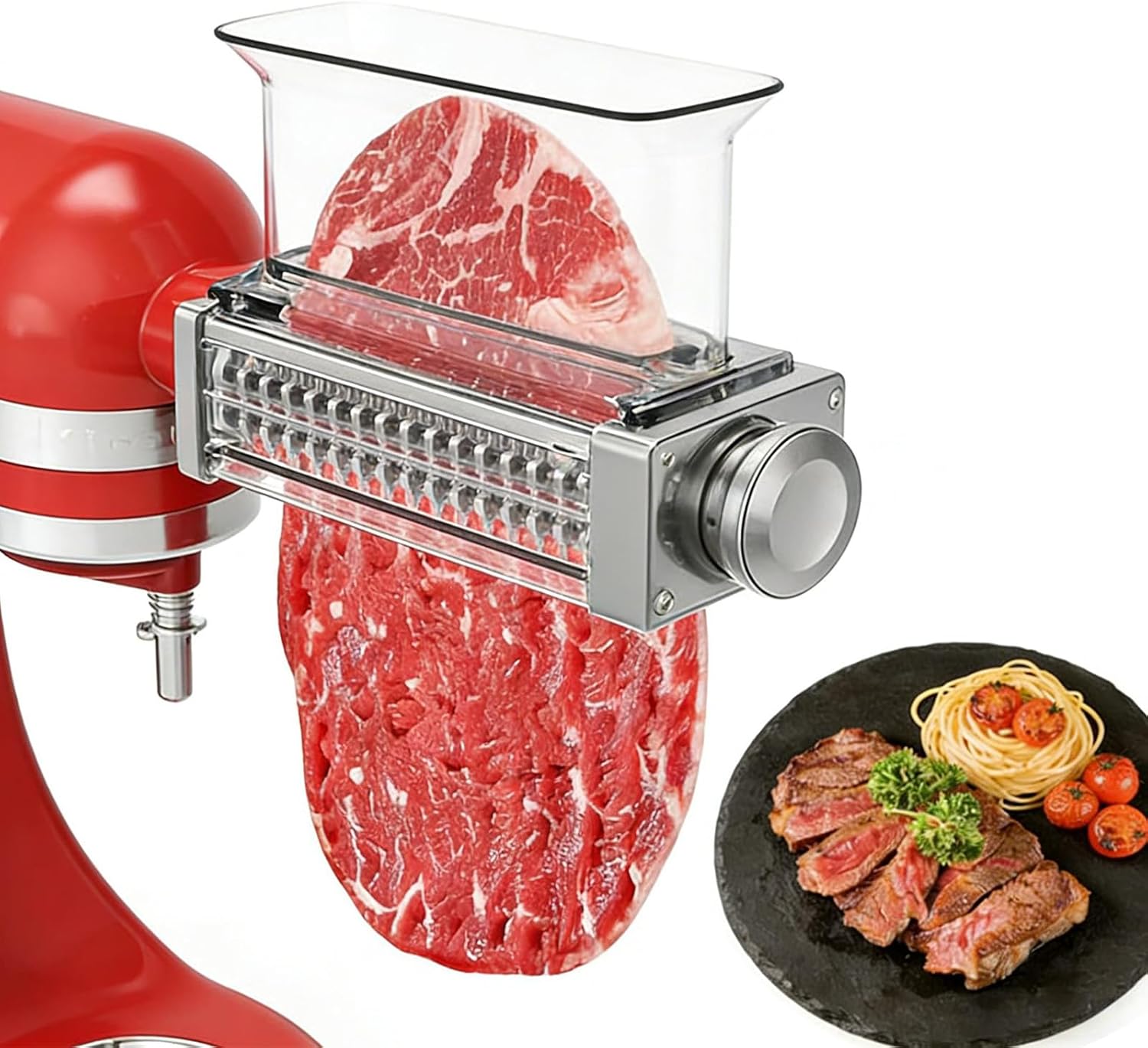 Skiennix Adjustable Meat Tenderizer Attachment - 3 Thickness Settings for KitchenAid Mixers | Durable Metal Wheel & Tall Chute
