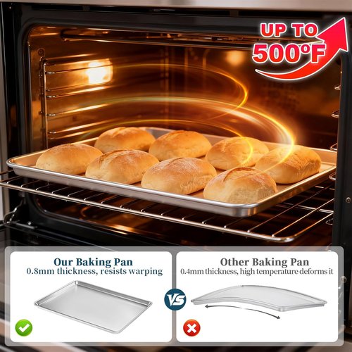Bastwe Aluminum Baking Sheet Pan - Full-Size Commercial Quality Cookie Tray | 6 Pack, 26 x 18 Inch