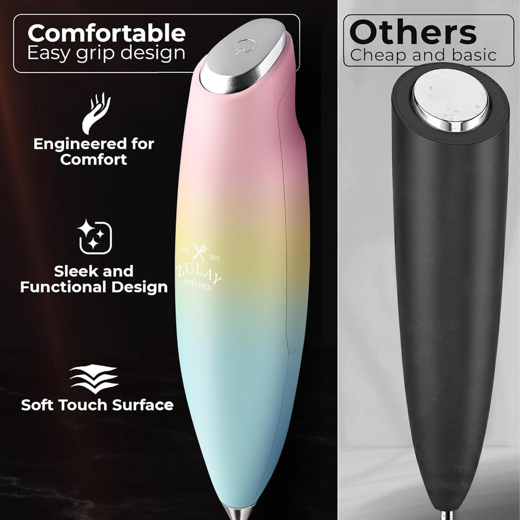 Zulay Kitchen Tornado Triple Whisk Milk Frother - Handheld Foam Maker for Coffee & Lattes - Nature's Sunrise