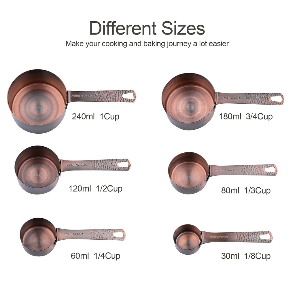 Smithcraft Copper Measuring Cups and Spoons Set, Stainless Steel Copper Plated 6 Metric & US Measuring Cups & 7 Spoons with Leveler for Baking & Kitchen