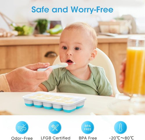DOQAUS Ice Cube Tray - 4 Pack Silicone Trays with Lid & Bin for Easy Freezer Storage | Perfect for Cocktails & Coffee