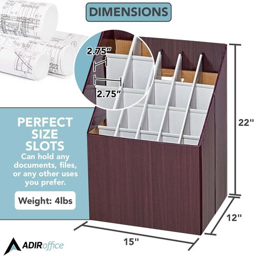 Adir Corp. Blueprint Storage Bin Organizer - Vertical File Box for Blueprints & Posters - Cardboard Holder