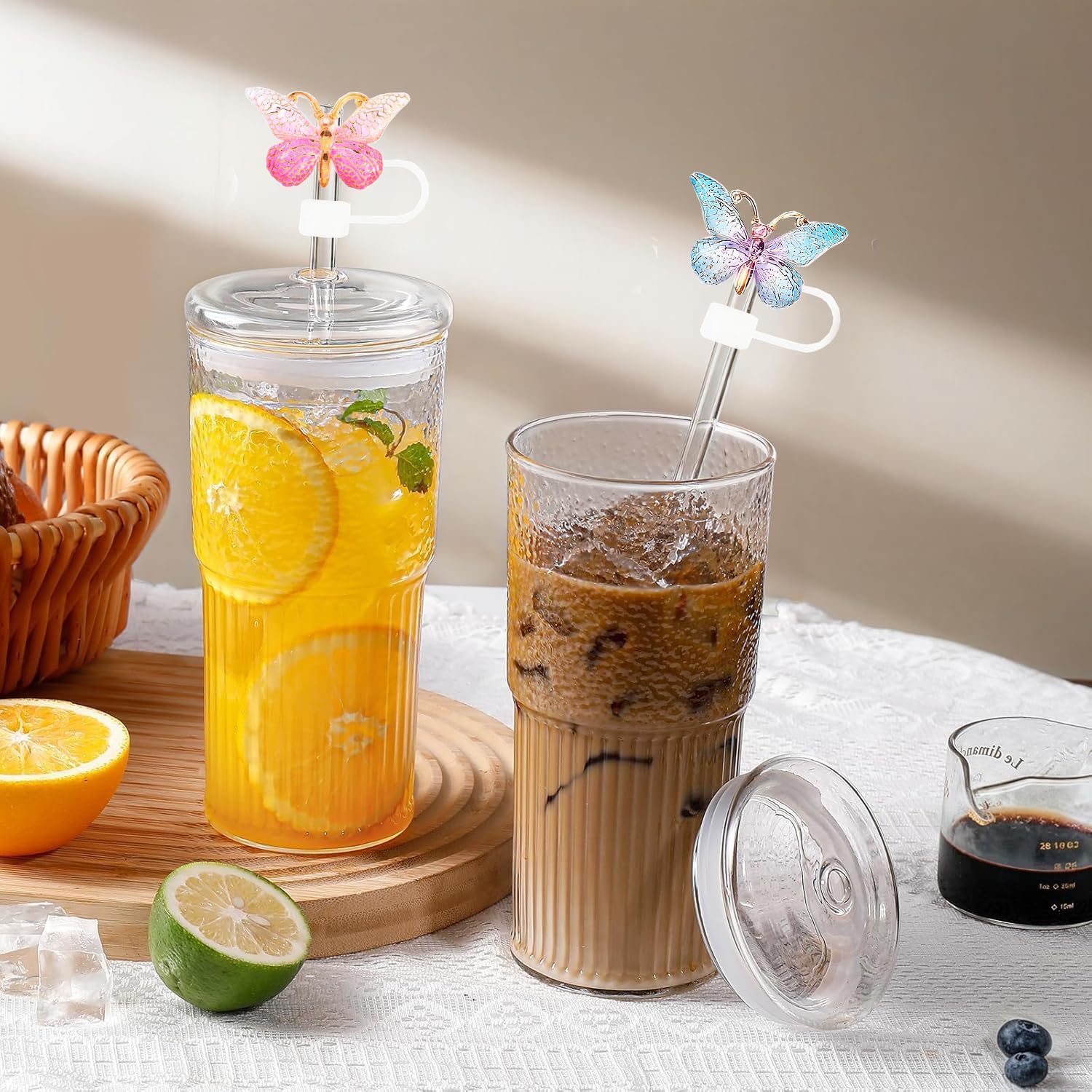 Butterfly Straw Toppers, 12 Pcs Butterfly Straw Cover size 8-10 mm For Stanley Cup 30oz/ 40oz Tumbles, Butterfly Straw Covers Cap Cute Straw Caps for Stanley Cup Keeping Dust