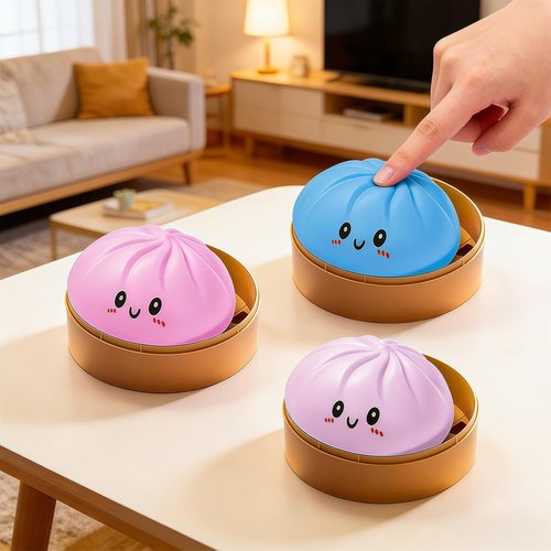 Dumpling Squeeze Toy - Colorful Stress Relief Fidget Ball | Stretchy Hand Toy for Parties (Pink)