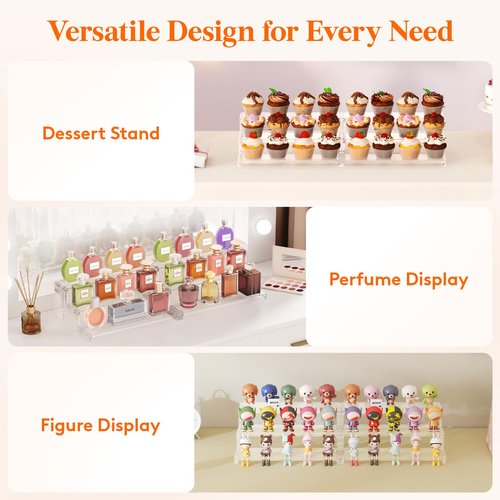 Lifewit 12 Inch Cupcake Stand, 3 Tier Plastic Perfume Cologne Organizer,Display Riser Shelf for Makeup, Cosmetic Vanity Storage, Figurine Holder, Bathroom, Bedroom, Room Decor, Clear, 2 Pcs