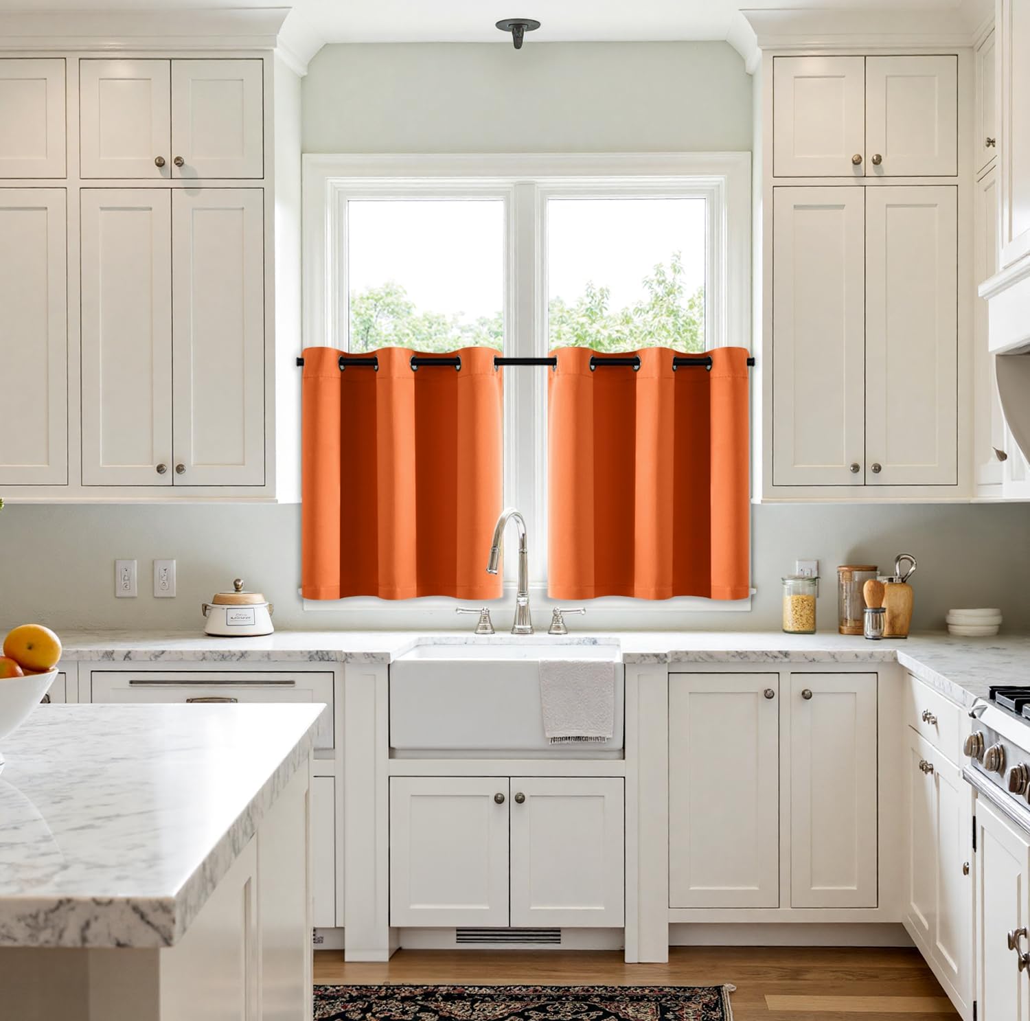 MIULEE Short Orange Blackout Curtains - Thermal Insulated Privacy Drapes for Kitchen & Bedroom | 40 x 36 Inch, 2 Panels