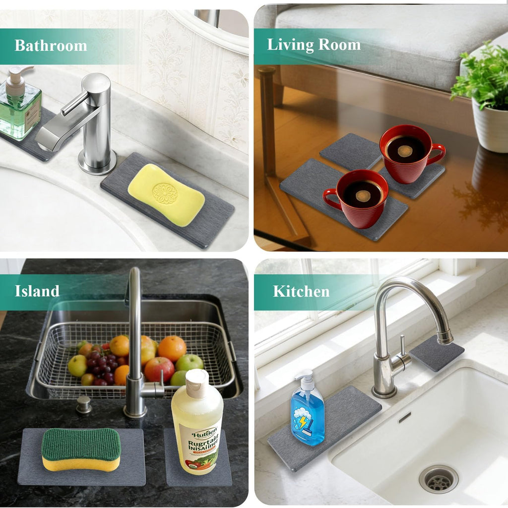 Water Absorbing Stone Tray by Skiennix - Instant Dry Diatomite Sink Coasters | 3PCS Kitchen Sponge Holder