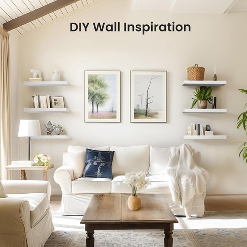 AMADA HOMEFURNISHING Floating Shelves - Set of 3 White Wall Shelves with Invisible Brackets for Home Decor
