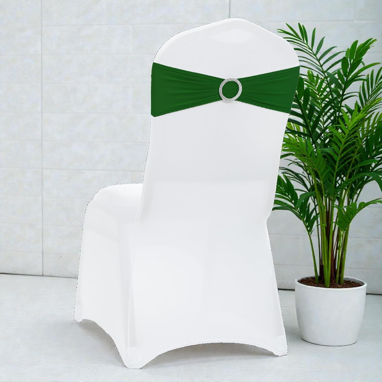 MDS Spandex Chair Sashes - Universal Fit Elastic Stretch Bands with Buckle Slider Bow | 250 Pack - Green