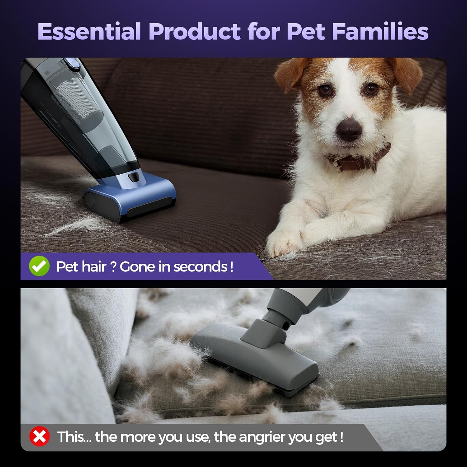 Skiennix Pet Hair Handheld Vacuum - 20000PA High Power Cordless Cleaner with LED Light | Rechargeable & Reusable Filter - Blue