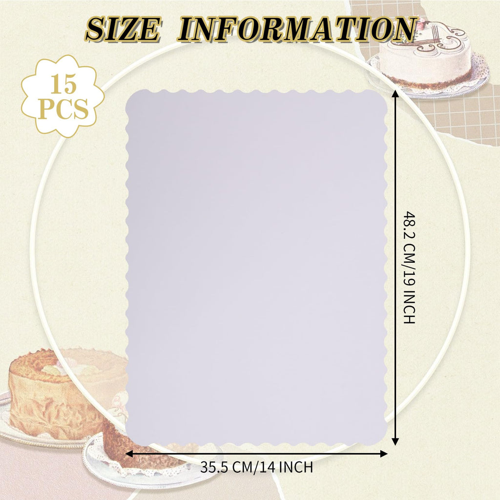 Anscher 15 Pack 19 x 14 Inch Greaseproof Rectangle Cake Boards, Premium Corrugated Single Wall Cake Base Board Half Sheet Cake Board for Sheet Cake, Dessert Base, Cupcake and Cake Pizza(White)