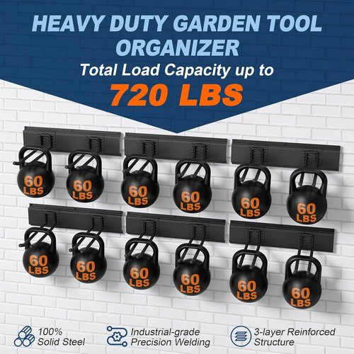 Housolution Heavy-Duty Garage Wall Organizer - 96 Inch Tool Storage System with 12 Adjustable Hooks