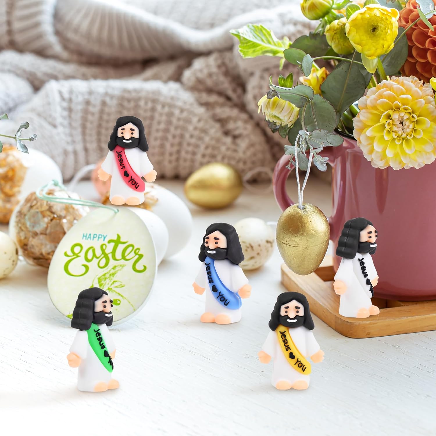 Nedeqi Mini Jesus Figurines - 60 PCS Tiny Pocket Rubber Jesus Figures for Baptism Gifts & Party Favors