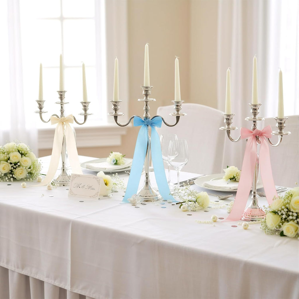 MAQUITA Christmas Candlestick Bows - 48 Pcs Large Self-Adhesive Decor for Weddings & Parties | 13 x 3.7 Inch