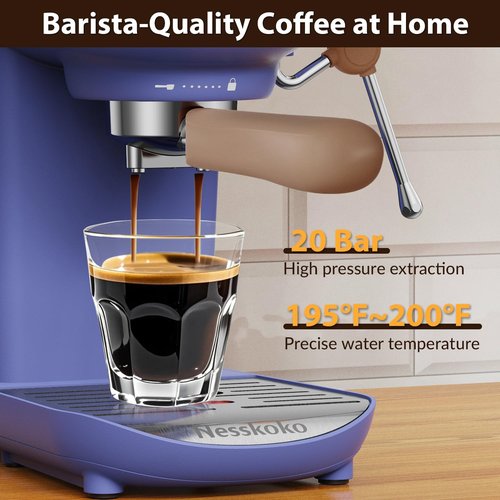 Nesskoko Espresso Machine with Steam Milk Frother Semi Automatic 20 Bar Compact Blue with Toggle Switch for home Cafetera Espresso, Latte, Cappuccino, Americano, Macchiato