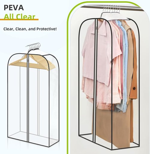 LANDNEOO 6-Pack Clear Garment Bags | Double-Sided Zippered Clothes Storage - 40" Long for Coats, Dresses & Furs