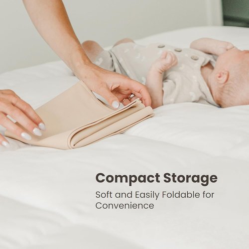 Konssy Faux Leather Baby Changing Mat - Waterproof & Portable Diaper Changing Pad | 30 x 17 Inches (Brown/Beige)