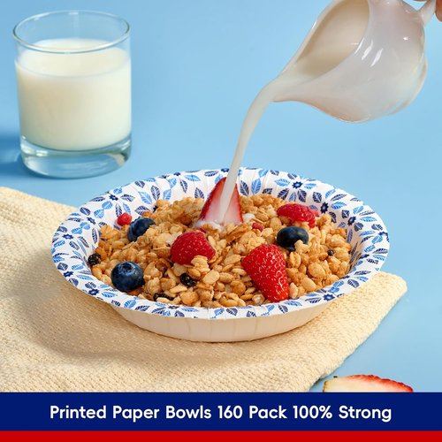 JOLLY CHEF 20 oz Heavy-Duty Paper Bowls - 160 Count Soak-Proof Disposable Dinnerware