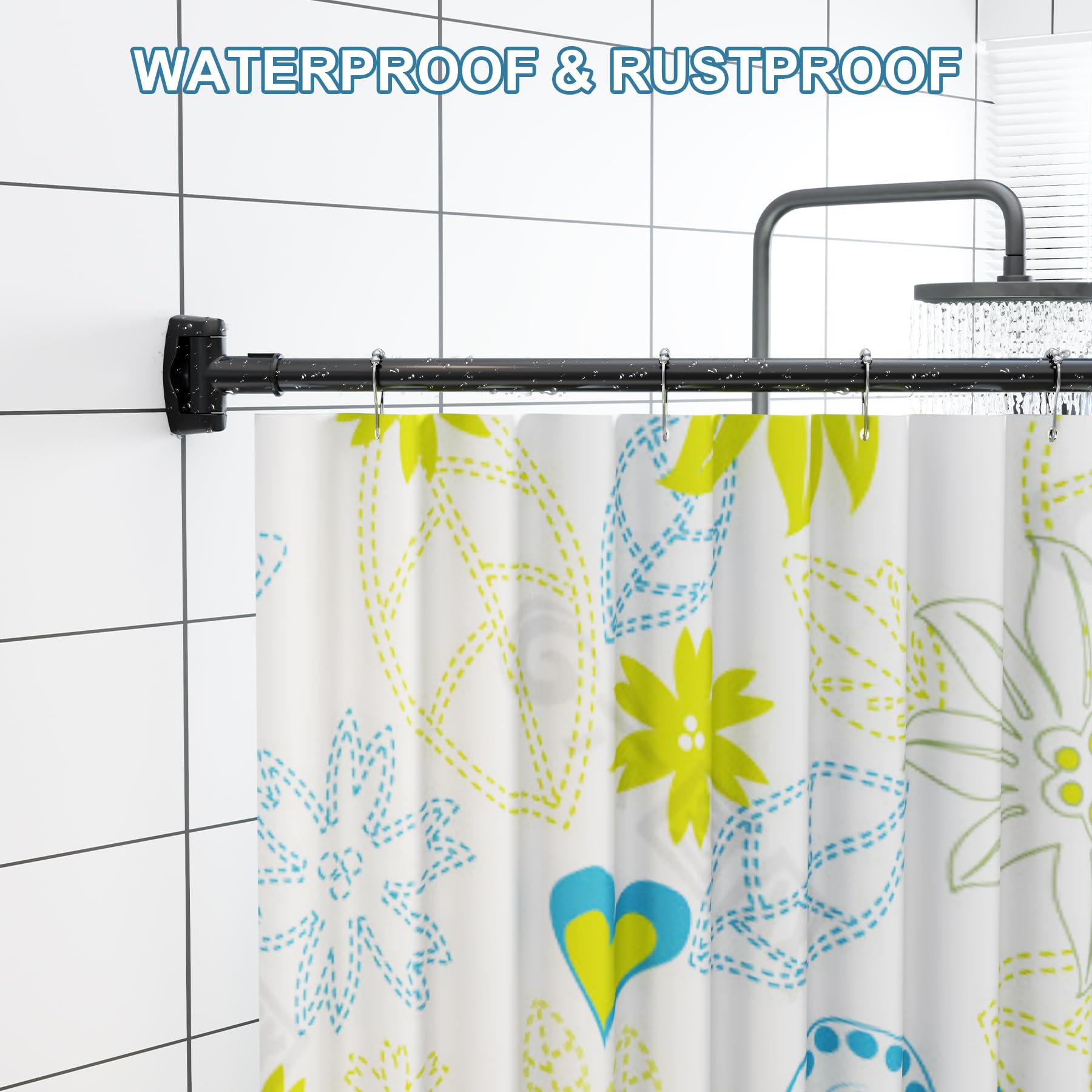 Curved Shower Curtain Rod, Rustproof, 42-72 Inches Adjustable, Premium Steel, Round Shower Curtain Rod for Bathroom, Bathtub, Stall, Need to Drill, Chrome