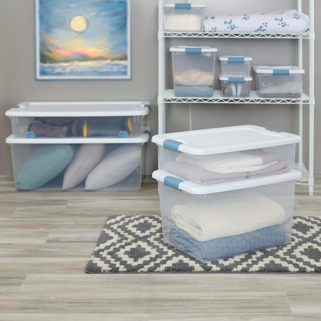 Sterilite 12-Pack Latching Storage Bins - Clear Plastic Under Bed Organizers, 15 Quart Capacity